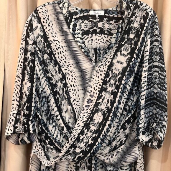 Parker blue and white print silk hi/low blouse size XS - Picture 1 of 2